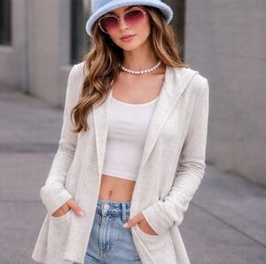 Aeropostale Hooded Open Cardigan Off White Thermal Waffle Knit Y2K Layering M